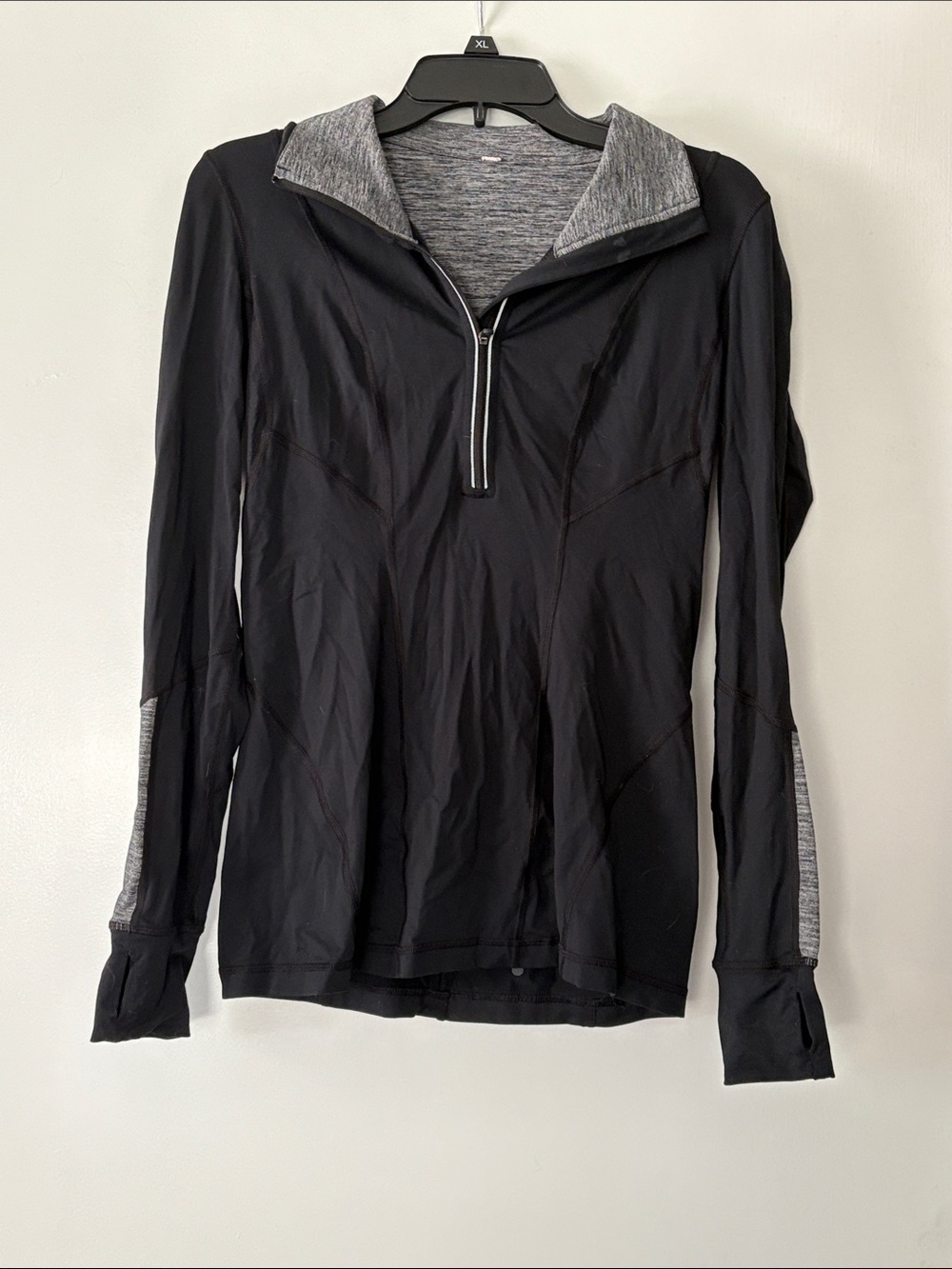 lululemon athletica Black Long Sleeve Half-Zip Pullover with Heather Gray Trim